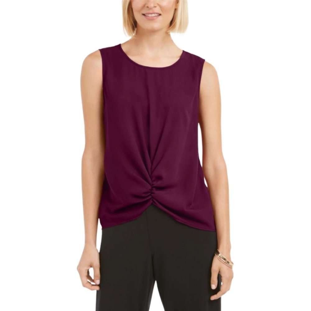 NEW Alfani Ruched Sheer Camisole Wine Top